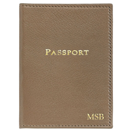 Personalized Taupe Leather Passport Cover